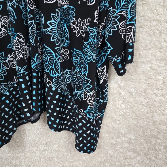 Susan Graver Top Womens 4X Blue Black Floral 3/4 Sleeve Liquid Knit Stretch - Picture 2 of 10